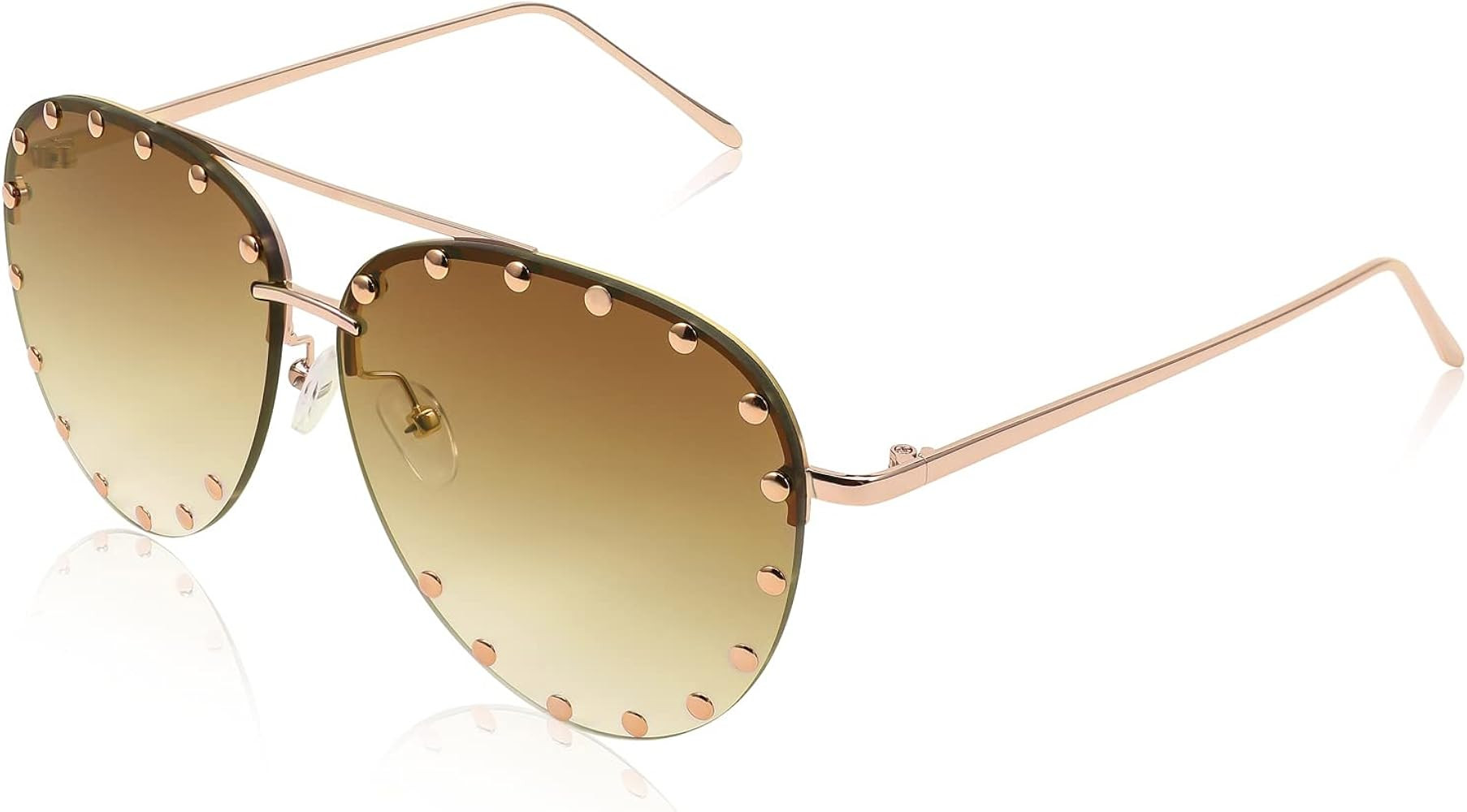 FEISEDY Fashion Oversized Studded Sunglasses for Women Rimless Pilot Sunglasses Shinny Metal Fram... | Amazon (US)