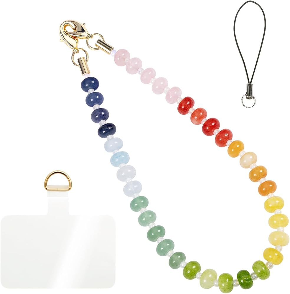 Handmade Natural Gemstone Crystal Beaded Charm Cell Phone Camera Lanyard, Hands-Free Wrist Strap,... | Amazon (US)