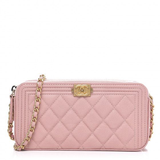 CHANEL Caviar Quilted Small Boy Clutch With Chain Pink | Fashionphile