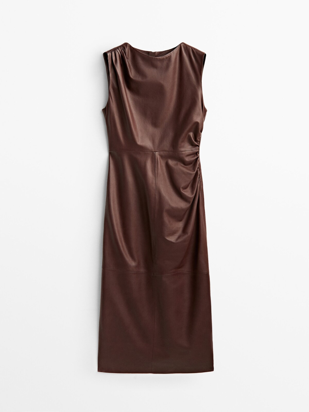 Nappa leather dress with gathered detail | Massimo Dutti US
