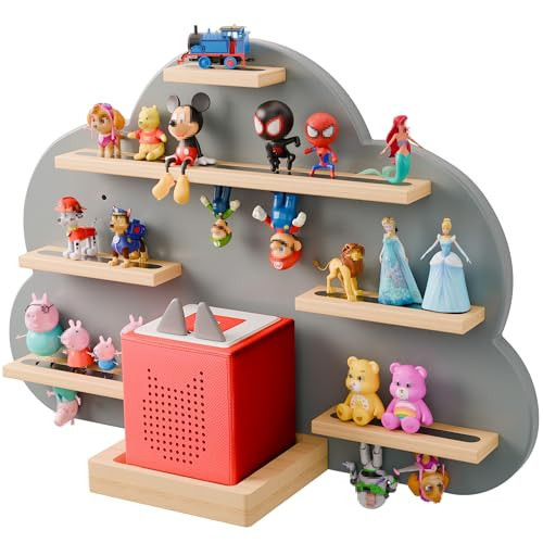 LUPWNEKA Cloud Tonie Shelf for Toniebox Storage - Unique Floating Magnetic Wall Shelf for 16-26 Tonie Figures, Grey Beech Wood Display Tonie Shelf for Children Kids, Nursery Room | Amazon (US)