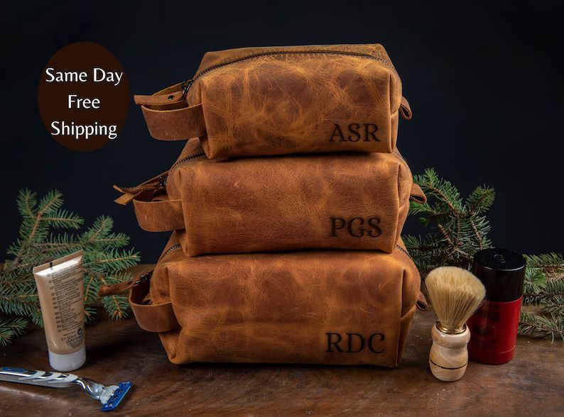 Christmas Gift for Men, Groomsmen Gifts, Men's Leather Toiletry Bag, Personalized Dopp Kit Men's ... | Etsy (US)