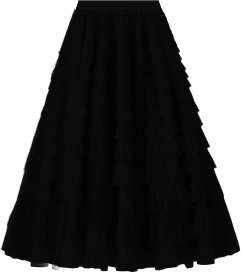 Women's Layered Tulle Skirts A Line Ruffle High Waisted Mesh Long Maxi Skirt | Amazon (US)