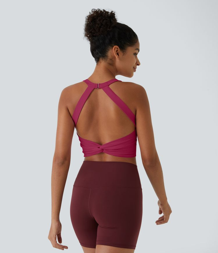 Women’s Softlyzero™ Plush Backless Cut Out Twisted Cropped Yoga Tank Top - Halara | HALARA