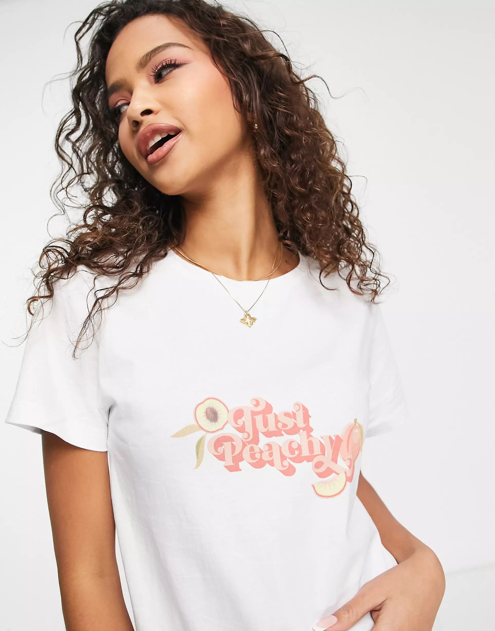 Charlie Holiday Just Peachy slim t-shirt in white | ASOS (Global)