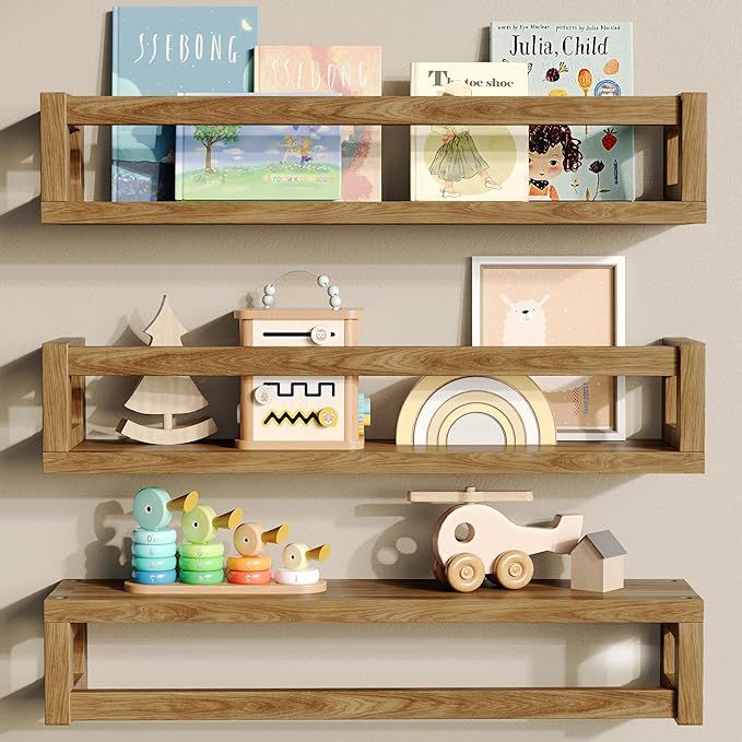 Thickened Floating Shelves for Wall - Nursery Bookshelf, Versatile Wall-Mounted Kids Book Shelf f... | Amazon (US)