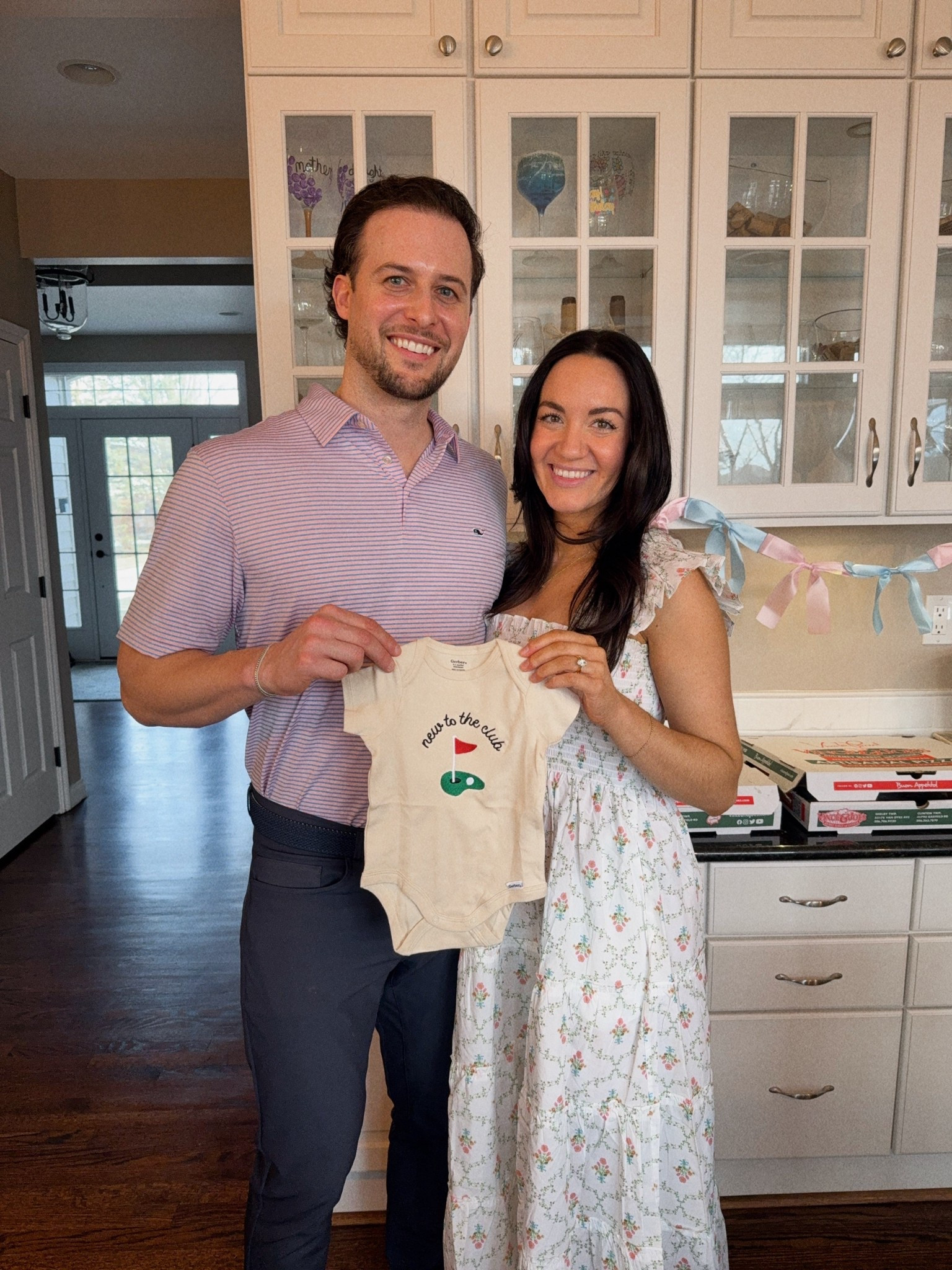 Gender reveal outfits! Wearing a size small in the dress (sized up for the bump to grow)

#LTKBump #LTKootd