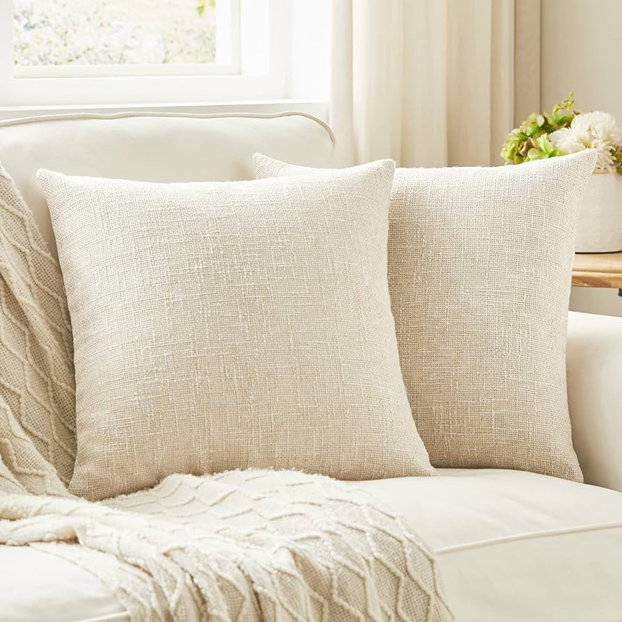 Anickal Set of 2 Beige Pillow Covers 20x20 Inch Rustic Linen Square Decorative Throw Pillow Cover... | Amazon (US)