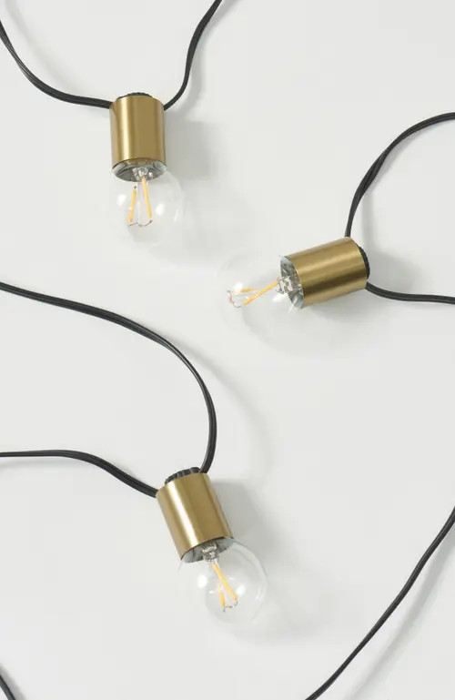 Brightech 27 ft, 12 Light Plug In Heavy Duty Weatherproof LED Outdoor String Lights, Gold Accent Brass Socket and Round Bulbs in 27 Ft 12 Bulbs | | Nordstrom