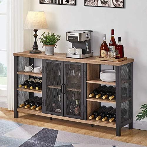 FATORRI Industrial Wine Bar Cabinet for Liquor and Glasses, Farmhouse Wood Coffee Bar Cabinet wit... | Amazon (US)
