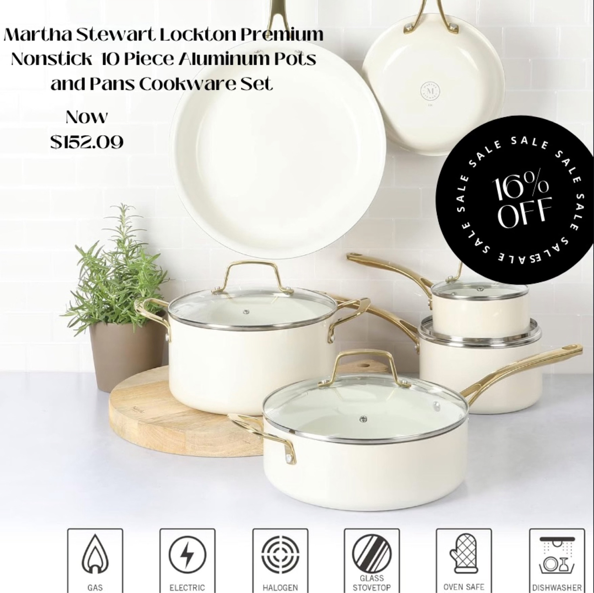 Martha Stewart non stick cookware set, neutral kitchenware, pans, and cookwaree

#LTKHome #LTKSaleAlert