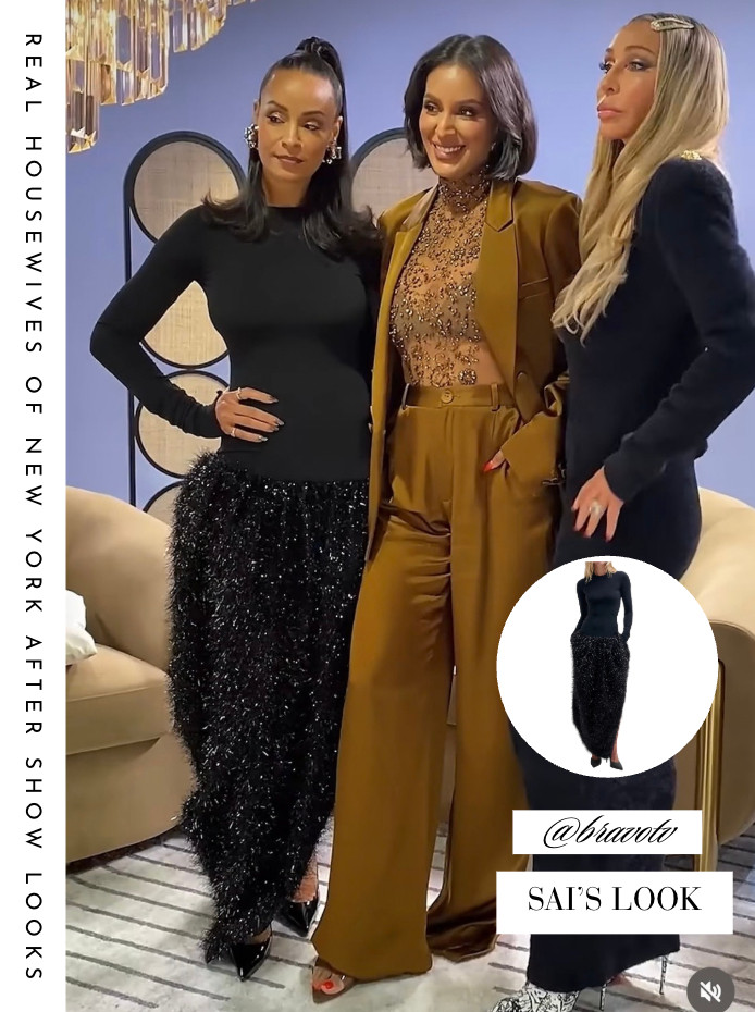 Sai De Silva's Black Fringe Dress on The After Show is by The Frankie Shop // Shop Similar 📸= @bravotv  

 