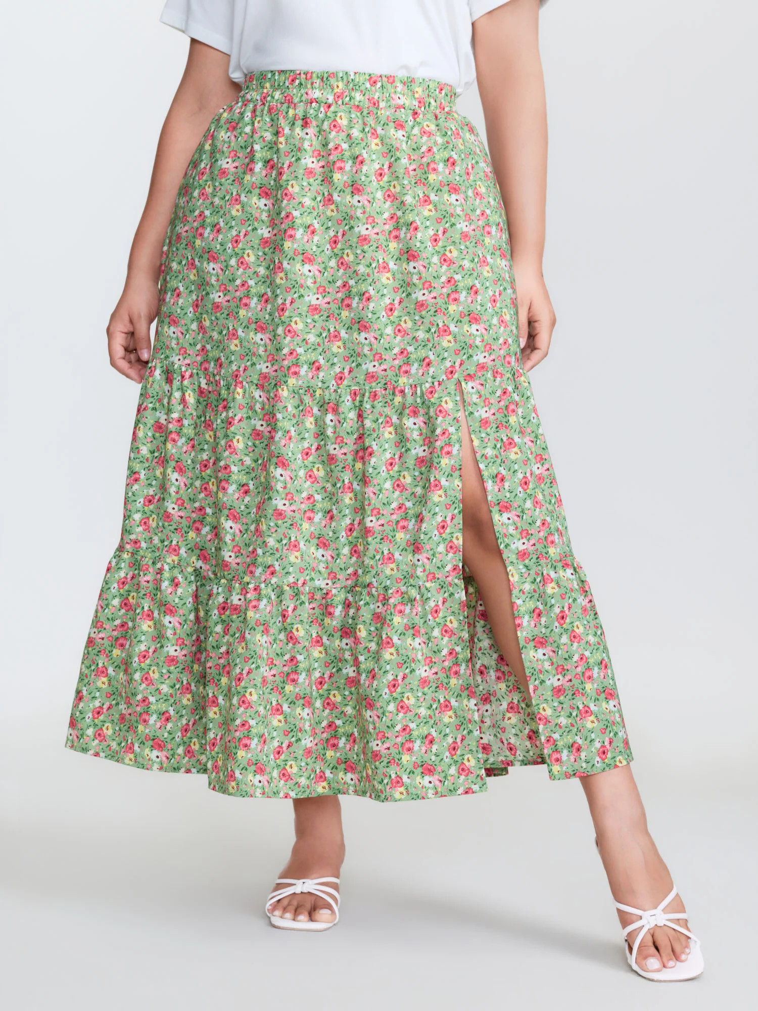 Floral Print Split Side Tiered Maxi Skirt | Bloomchic