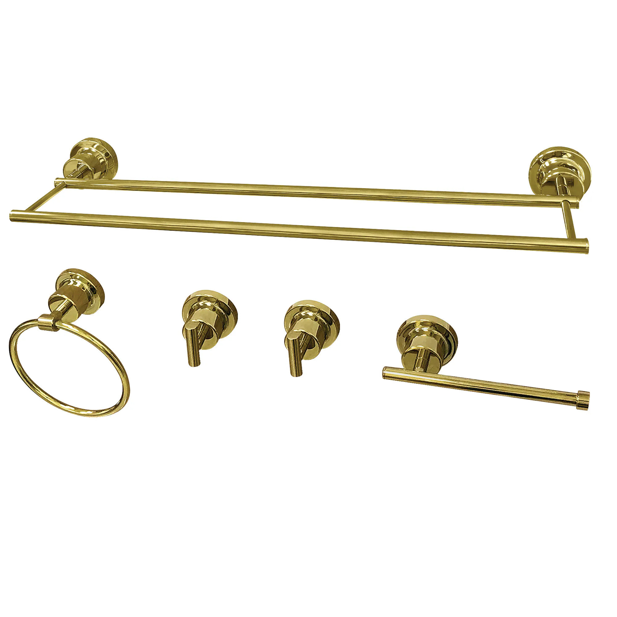 Kingston Brass 5 -Piece Concord Polished Brass Decorative Bathroom Hardware Set Towel Bar, Toilet Paper Holder, Towel Ring ,Robe Hook Included | Lowe's