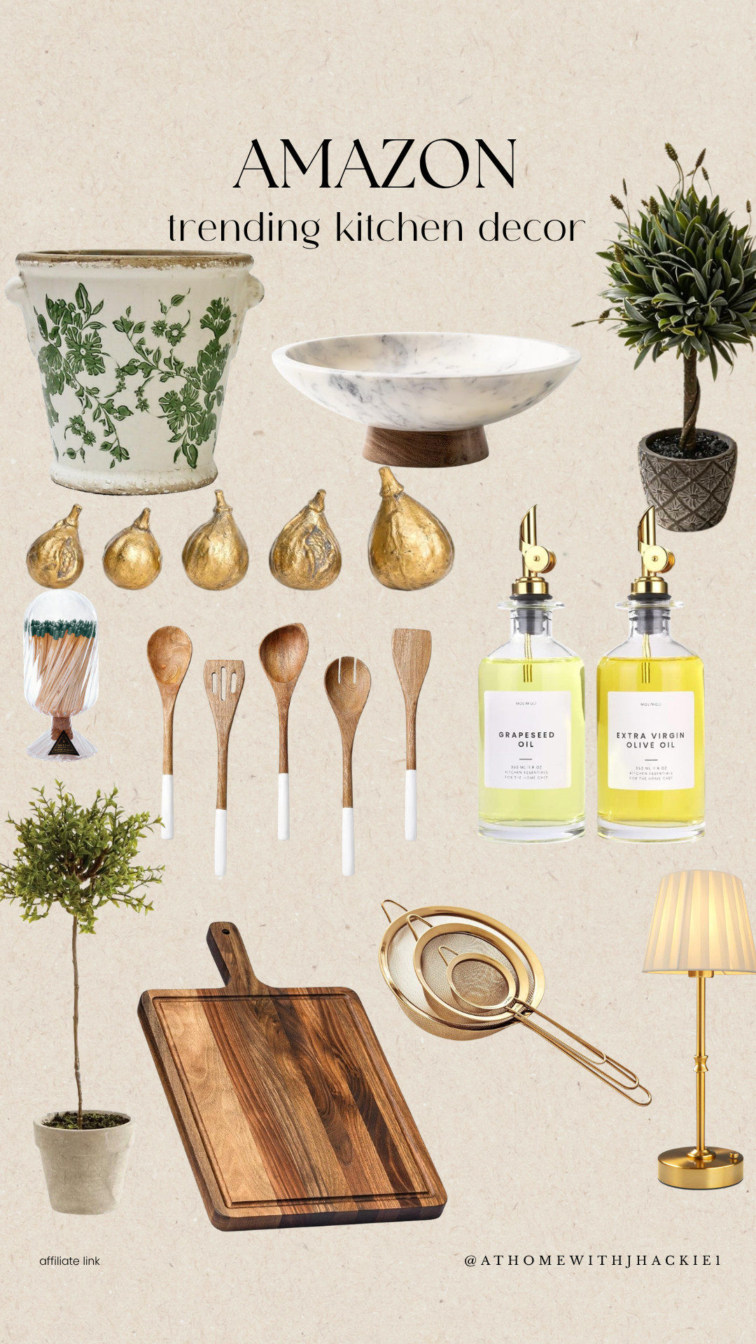 Amazon kitchen finds, Amazon kitchen decor, trending kitchen decor, Amazon home finds, kitchen decor ideas, kitchen accessories, aesthetic kitchen decor, neutral kitchen decor, traditional kitchen decor, vintage kitchen decor, wooden kitchen utensils, wood cutting board, marble serving bowl, olive oil dispenser, glass oil dispenser, brass kitchen accessories, gold kitchen accessories, kitchen countertop decor, countertop styling, faux topiary, kitchen topiary, decorative kitchen plants, match holder, kitchen organization, elevated kitchen decor, designer inspired home decor, Amazon home decor, Amazon kitchen essentials

#LTKHome