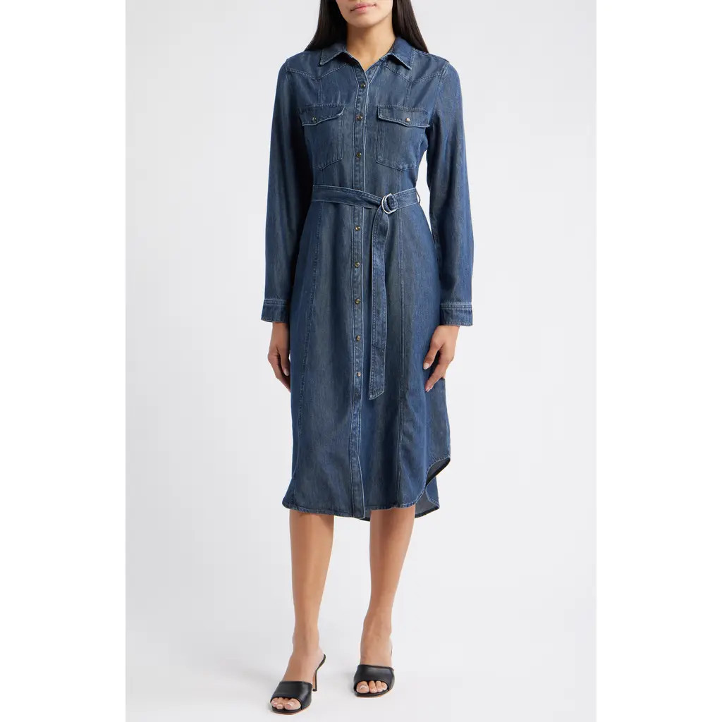 Cloth & Stone Long Sleeve Denim Belted Midi Shirtdress in Moonlit Indigo Wash at Nordstrom Rack, Size X-Large | Nordstrom Rack