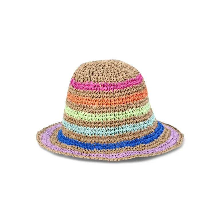 No Boundaries Straw Bucket Hat, Natural Rainbow Stripe, Women's | Walmart (US)