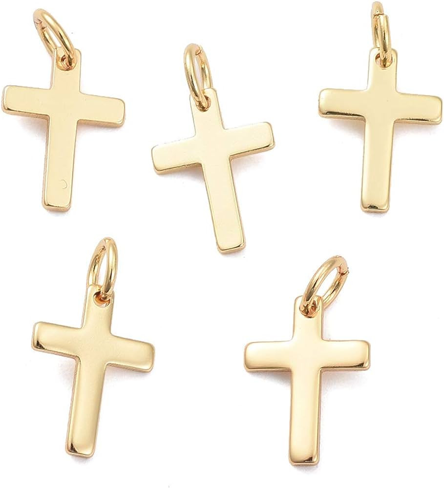 KitBeads 10pcs 18k Real Gold Plated Cross Charms Brass Christian Cross Charms Golden Jesus Crucif... | Amazon (US)