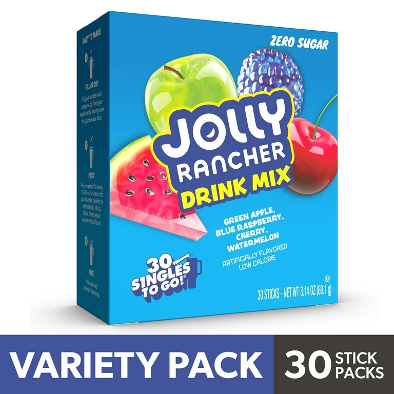 Jolly Rancher Sugar-Free Variety pack Singles to Go Powdered Drink Mix, 30 Count Packets | Walmart (US)