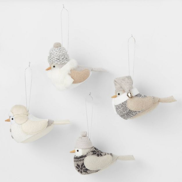 4ct Winter Dressed Fabric Bird Christmas Tree Ornament Set Gray/White - Wondershop™ | Target