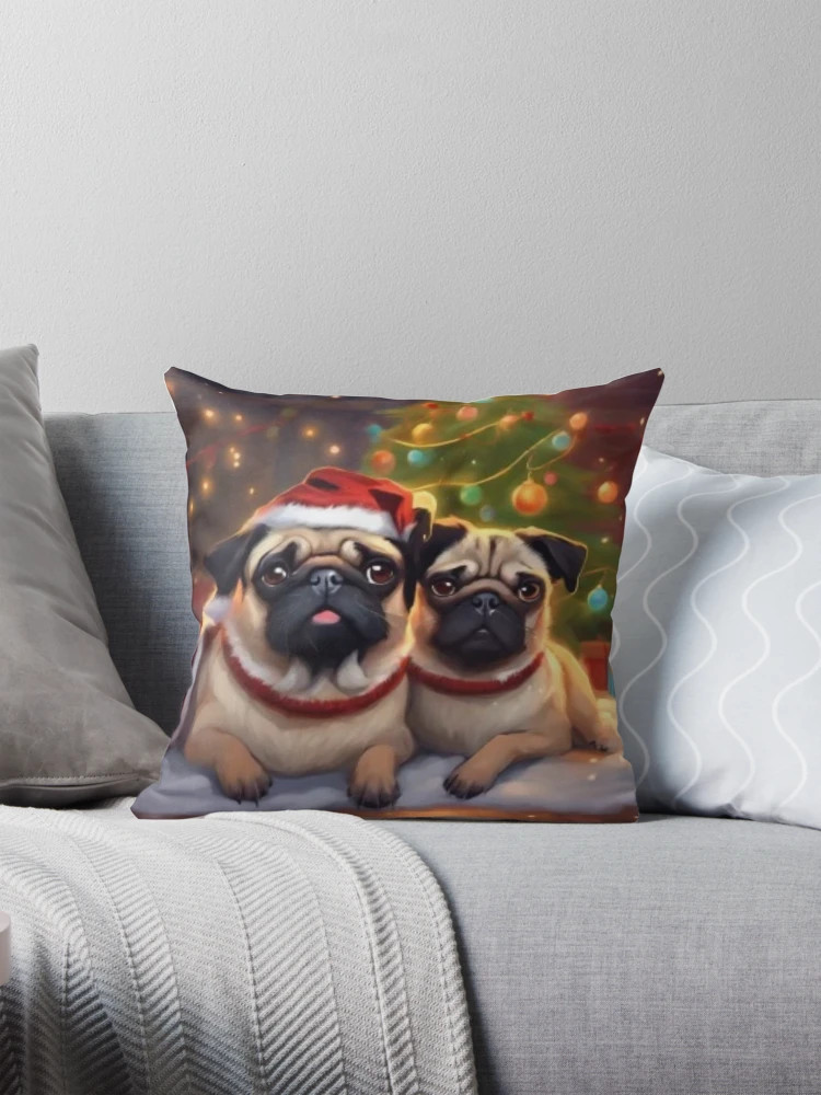 Christmas Pugs Pillow | Redbubble (US)