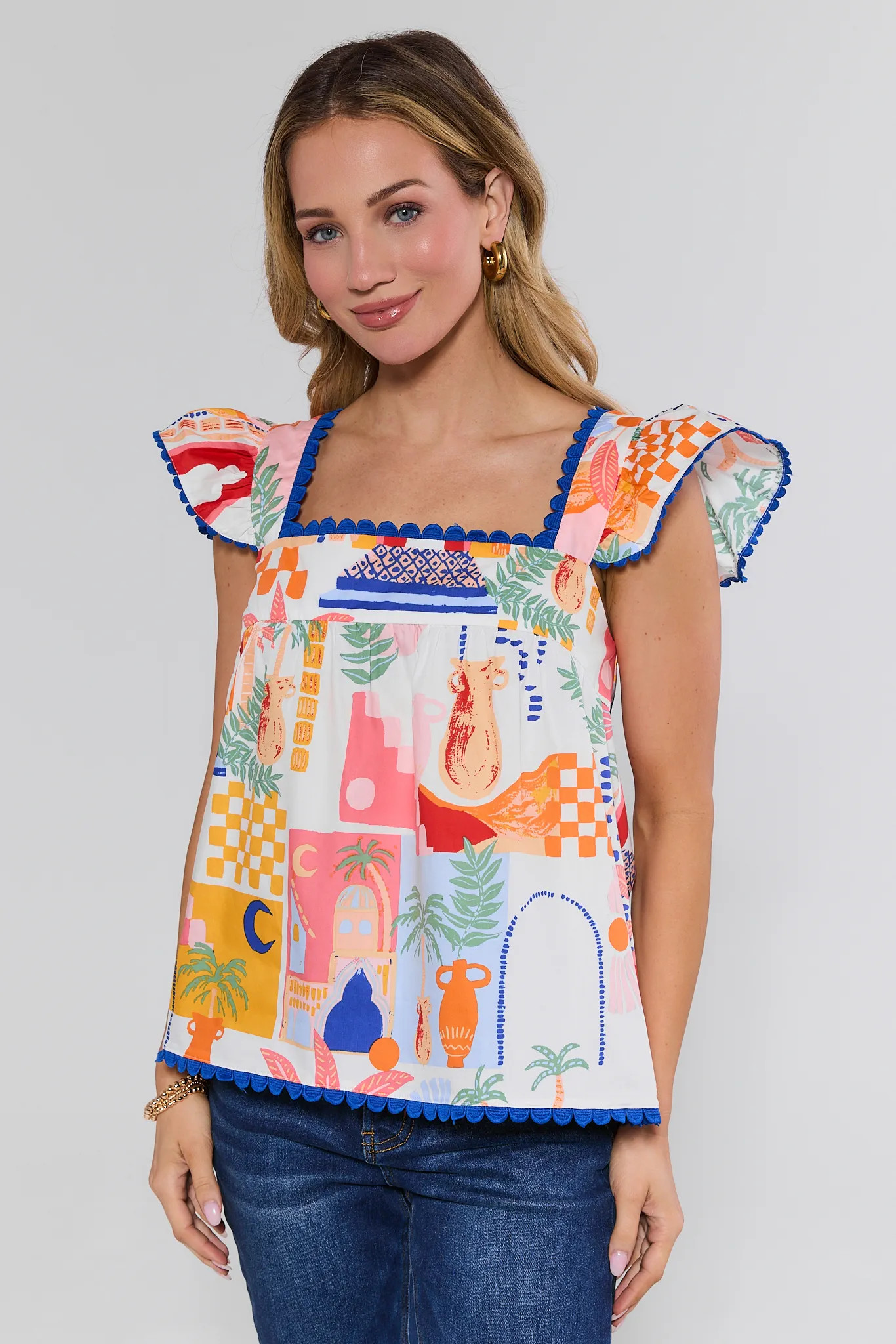 Darla Multicolor Printed Flutter Sleeve Top | Avara