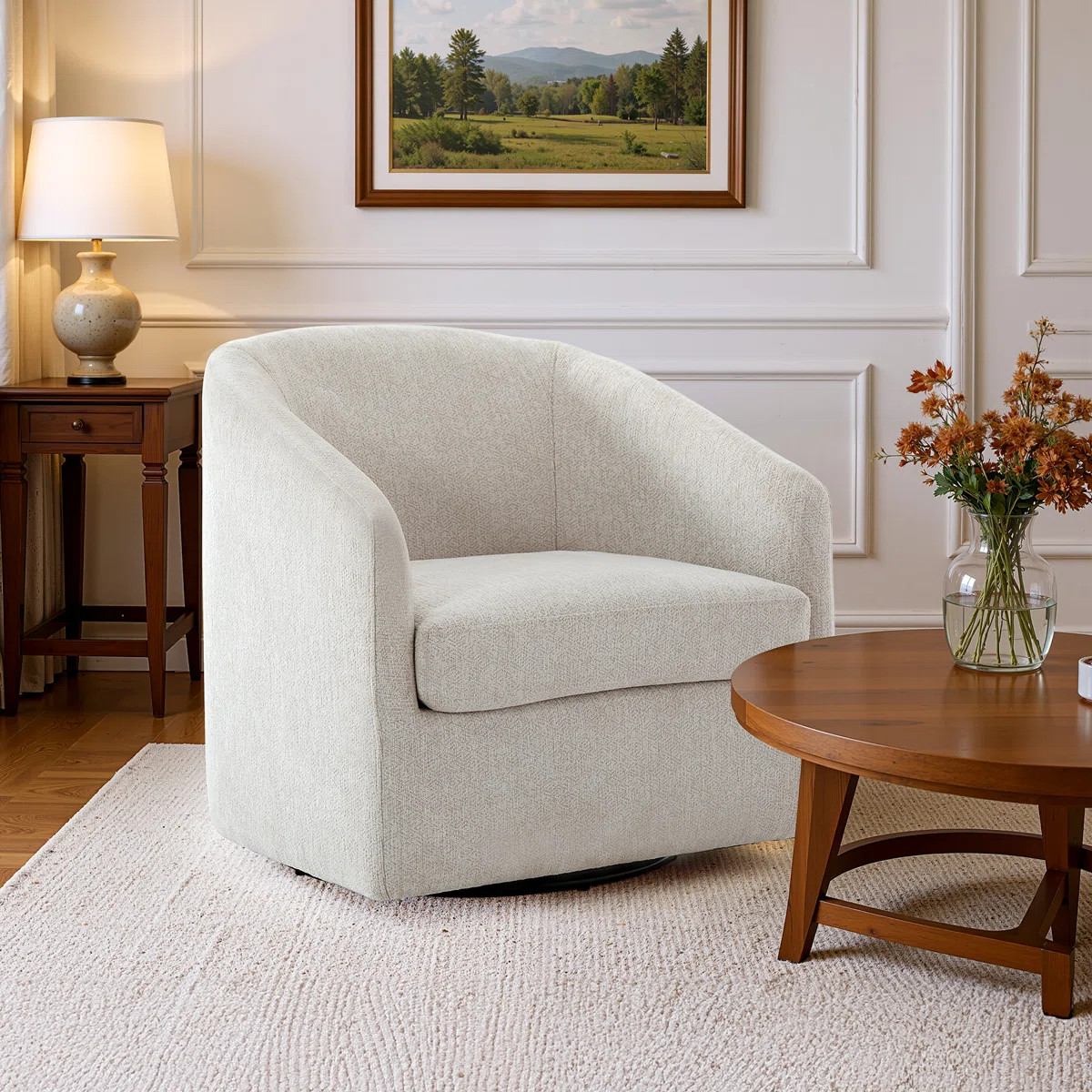 360° Swivel Barrel Chair, Upholstered Chenille Fabric Accent Chair, Modern Armchair, Full Assemb... | Wayfair North America