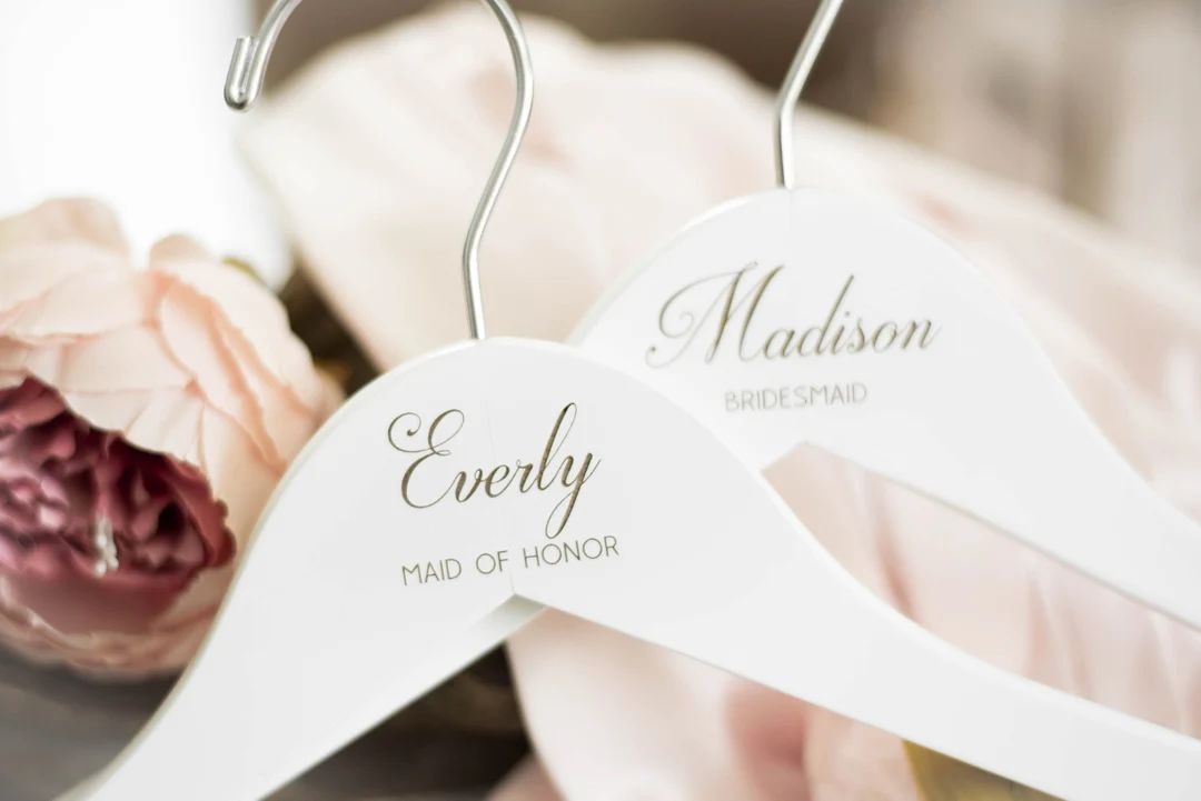 Set of 7 Personalized Bridesmaid Hangers, Wedding Dress Hanger, Engraved Bridesmaid Hanger | Etsy (US)