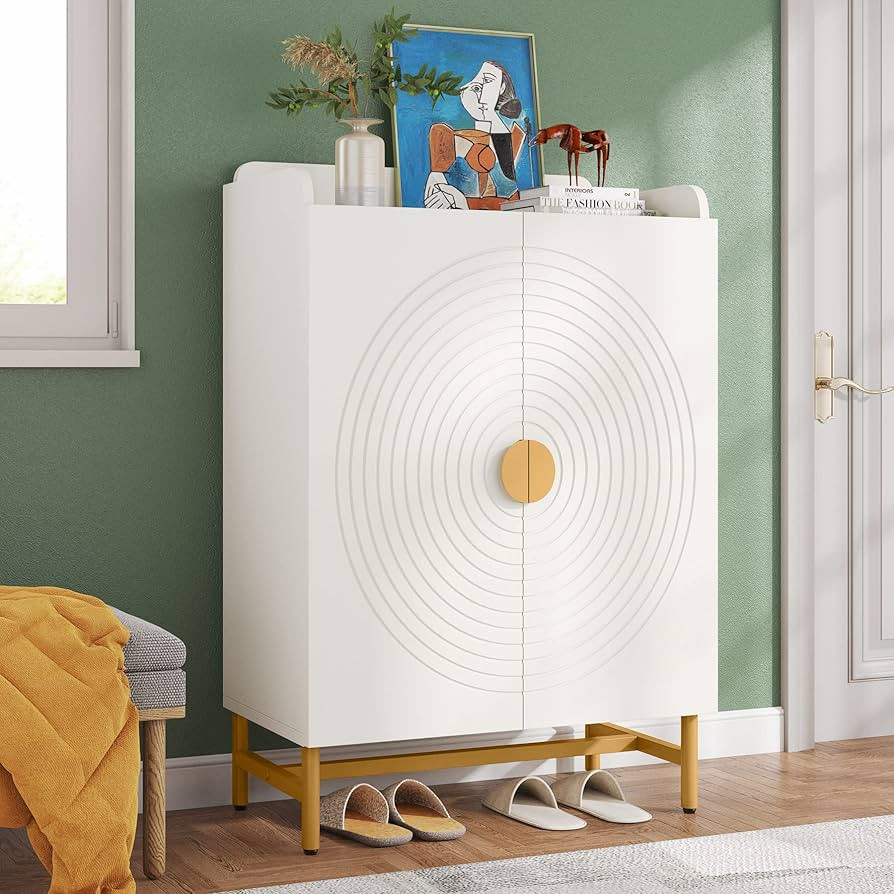 Tribesigns Narrow Shoe Cabinet with Doors and Adjustable Shelves White Wood Shoe Organizer Cabine... | Amazon (US)