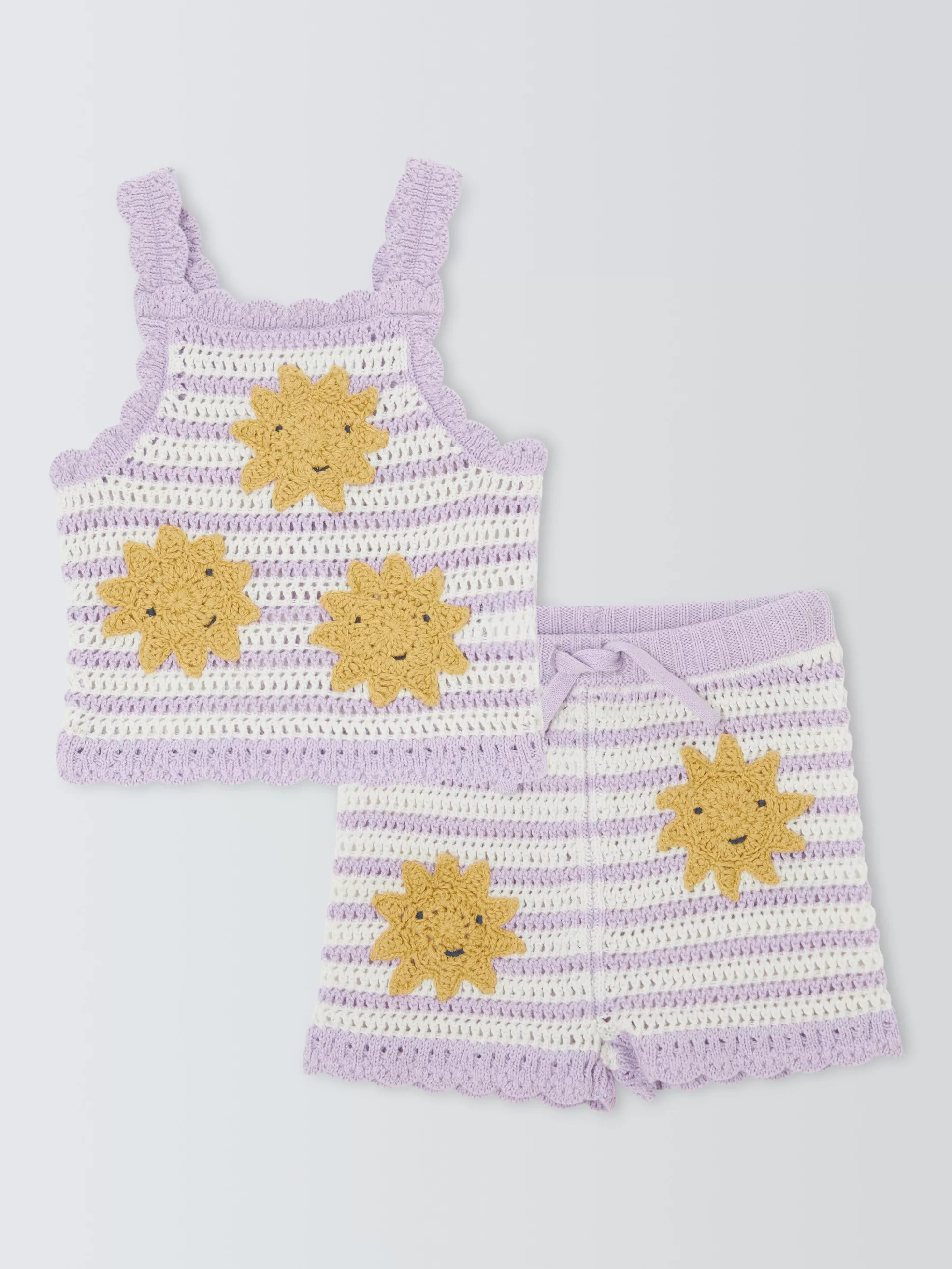 John Lewis Baby Crochet Sun Vest & Shorts Set, Purple | John Lewis (UK)
