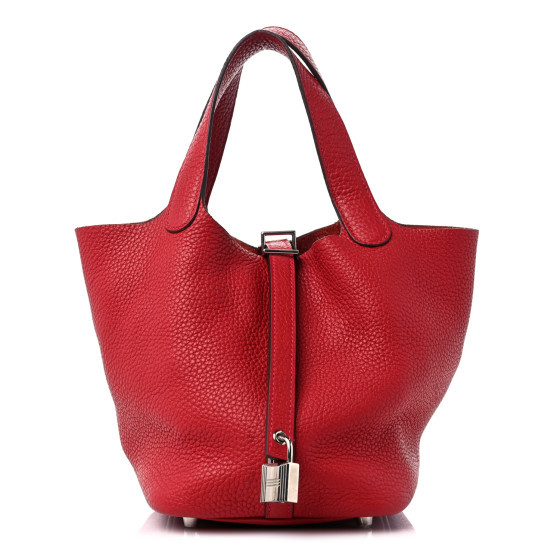 Taurillon Clemence Picotin Lock 18 PM Rouge Casaque | FASHIONPHILE (US)