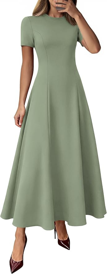 KIRUNDO Wedding Guest Dresses for Women 2026 Spring Summer Short Sleeve Pleated Long Flowy A Line... | Amazon (US)