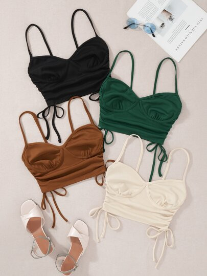 4pcs Ruched Drawstring Side Cami Top | SHEIN