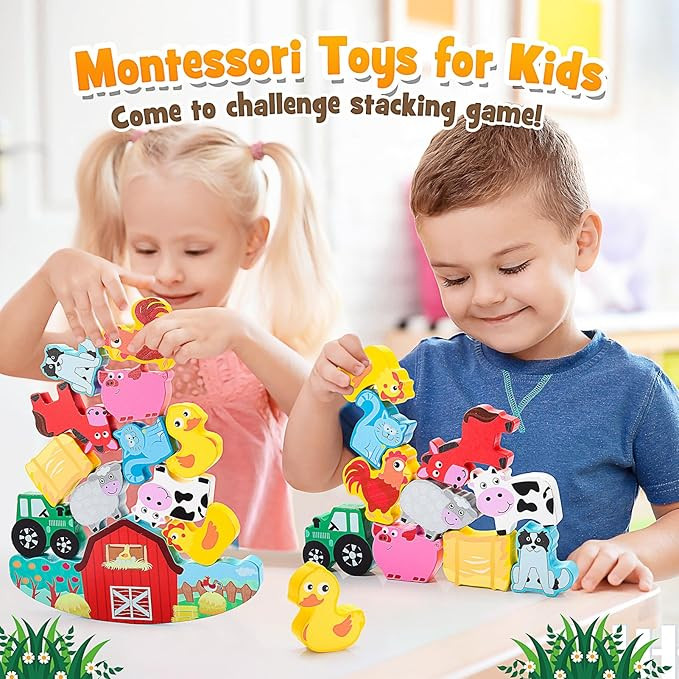 Montessori Toys for Kids 3-7 Wooden Farm Animal Blocks Stacking Games Educational Toy for 3 4 5 6... | Amazon (US)