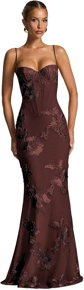 Lace Floral Bridesmaid Dresses Tulle Spaghetti Straps Prom Dress Mermaid Corset Fomal Evening Gow... | Amazon (US)