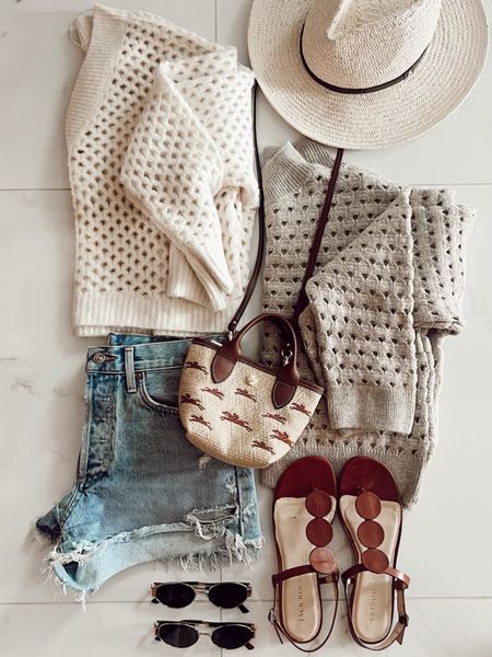 Spring outfit idea by Jaime Shrayber / denim shorts and knit sweaters 

#LTKstyletip