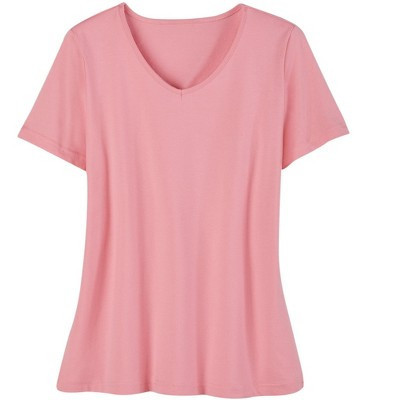 Collections Etc Soft Knit V-Neck Short-Sleeve Basic Cotton and Polyester Tee Small Women light pink | Target
