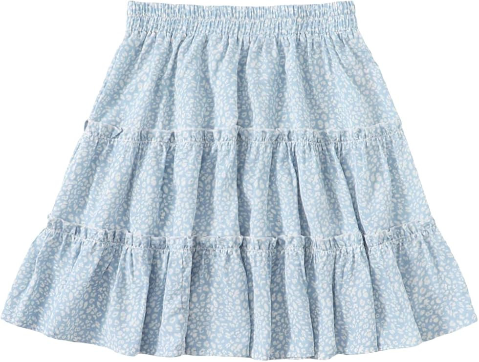 SheIn Women's Boho Floral Print Layered Frill Trim Ditsy Mini Short Flared Skirt | Amazon (US)