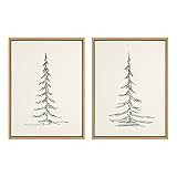 Kate and Laurel Sylvie Minimalist Evergreen Trees Framed Linen Textured Canvas Wall Art by The Cr... | Amazon (US)