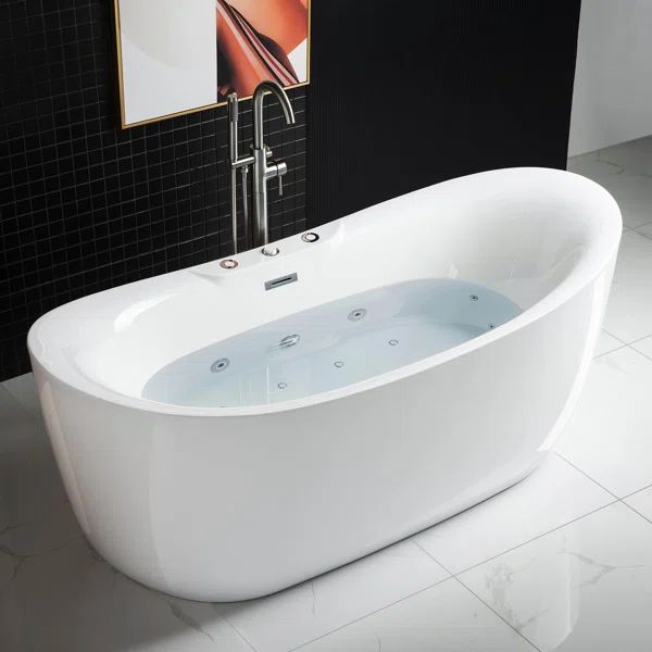 B0034 + F-0002 WoodBridge 71'' x 31.5'' Freestanding Acrylic Bathtub with Faucet | Wayfair North America