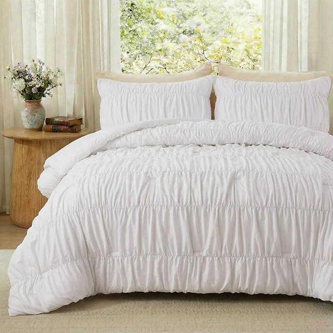 Bedbay White Cotton Wrinkle Duvet Cover,Ruched Bedding Comforter Cover,King Size Duvet Cover 100%... | Amazon (US)