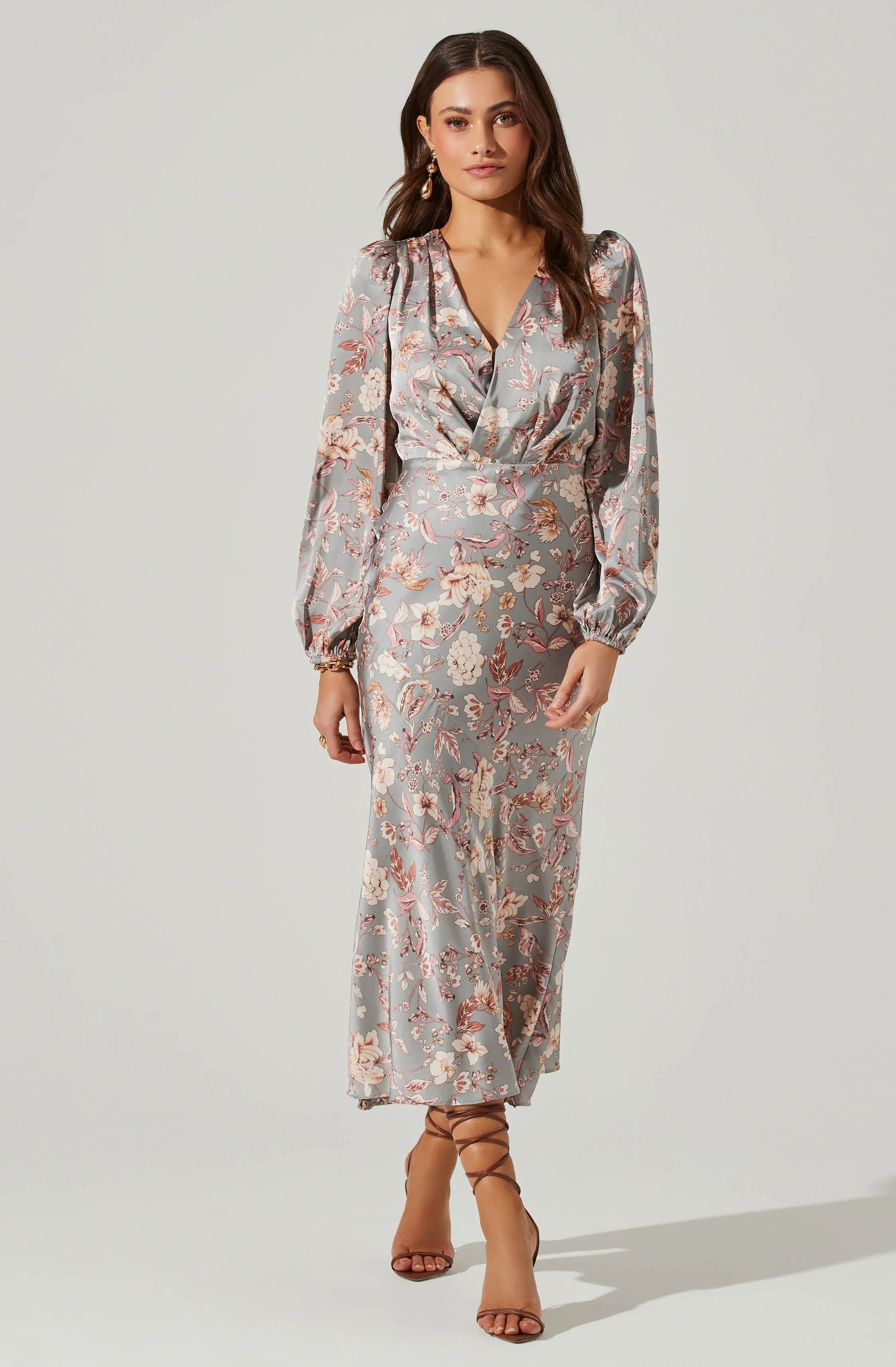 Floral Deep V Long Sleeve Maxi Dress | ASTR The Label (US)
