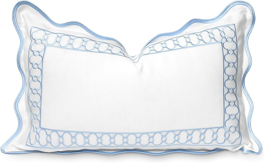 Hofdeco Premium Coastal Patio Indoor Outdoor Scalloped Lumbar Pillow Cover Only, 12"x20" Water Re... | Amazon (US)