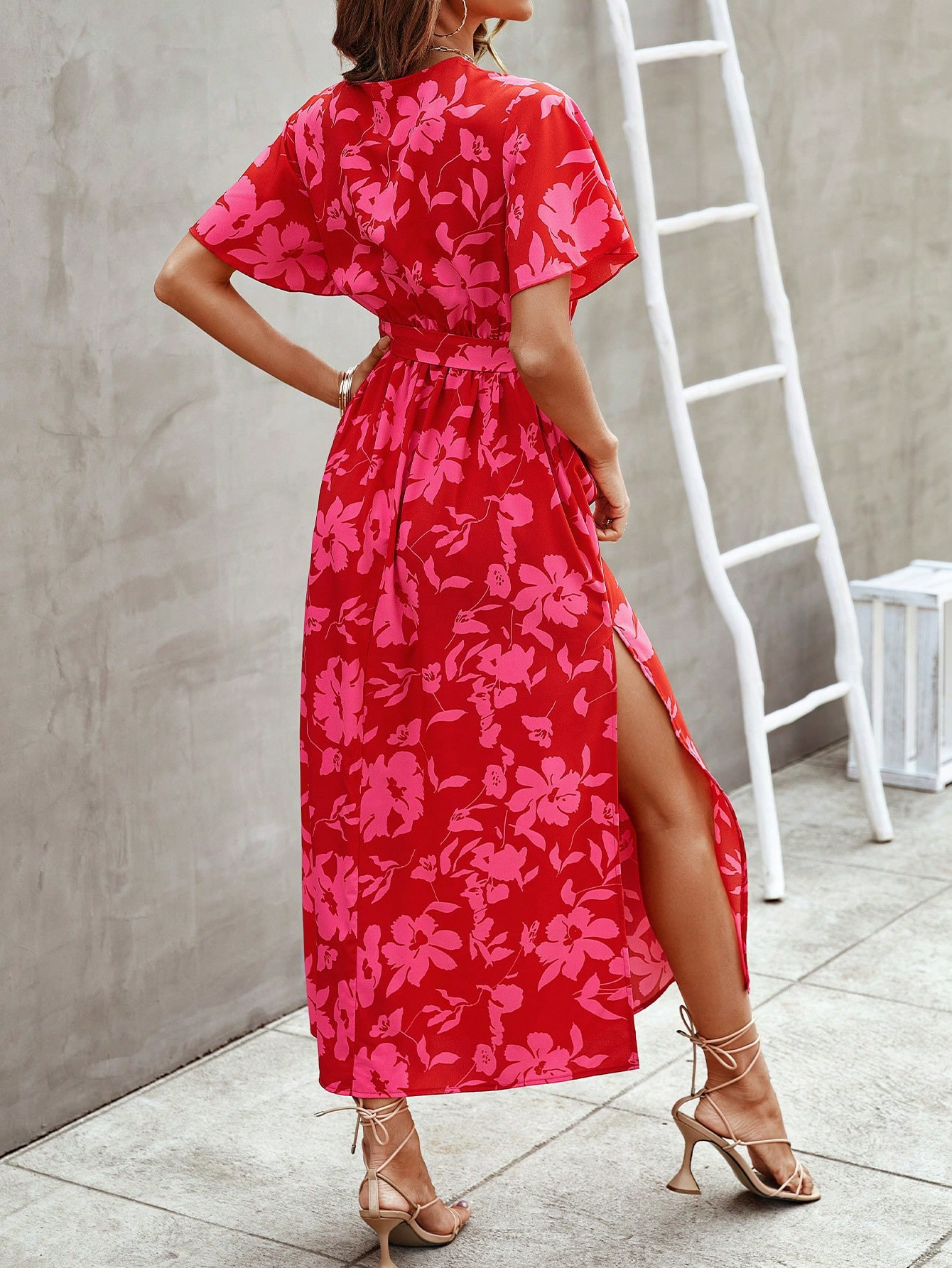 SHEIN VCAY Floral Print V-Neck Short Sleeve Dress | SHEIN