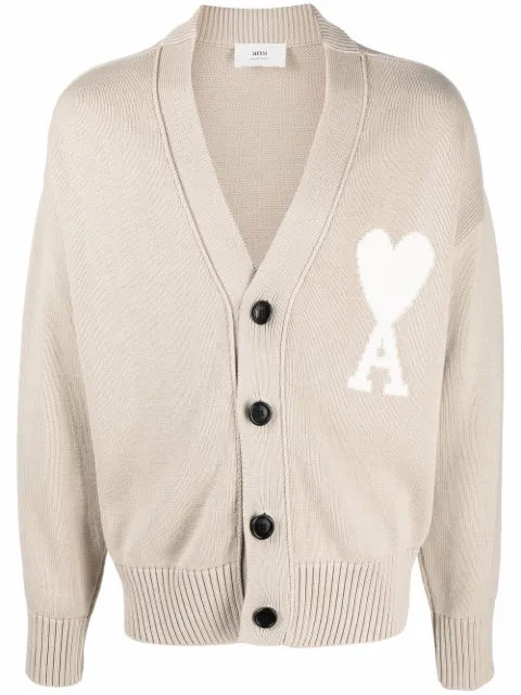 AMI Paris Oversize Ami De Coeur V-neck Cardigan - Farfetch | Farfetch Global