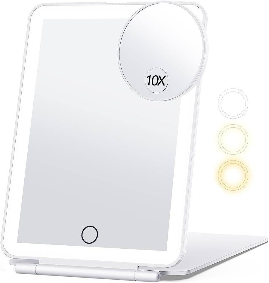 Travel Makeup Mirror with 10X Magnifying Mirror, Vanity Mirror with 80LEDs, 3 Color Lighting, Rec... | Amazon (US)