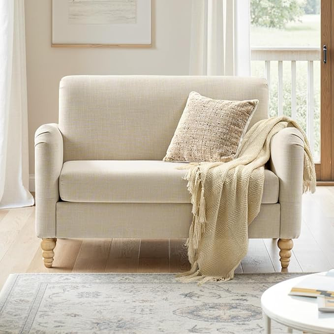 Loveseat Sofa for Living Room, 50.5" Small Love Seat, Comfy Upholstered Farmhouse Couches with Ar... | Amazon (US)