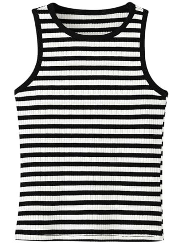 BINIDUCKLING Girls Summer Cute Striped Tank Top Size 6 Black & White Stripes | Amazon (US)