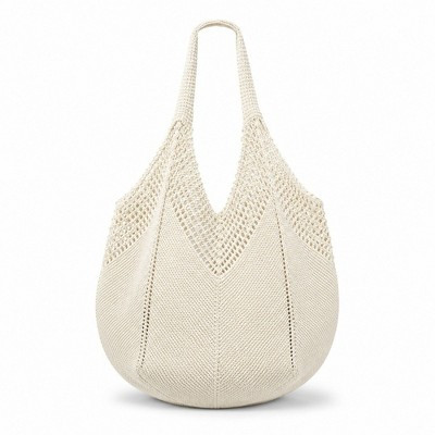 Alilang Women's Crochet Knit Tote Bag Openwork Shoulder Bag with Heart Inspired Detail - White | Target