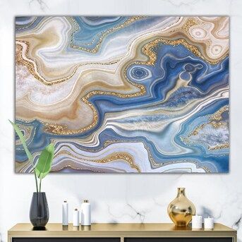 Designart Designart 'Ocean Blue Golden Jasper Agate II' Modern Canvas Wall Art Print | Lowe's